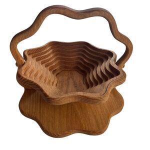 German Collapsible Wood Trivet Spiral Basket 11 Inch Fruit